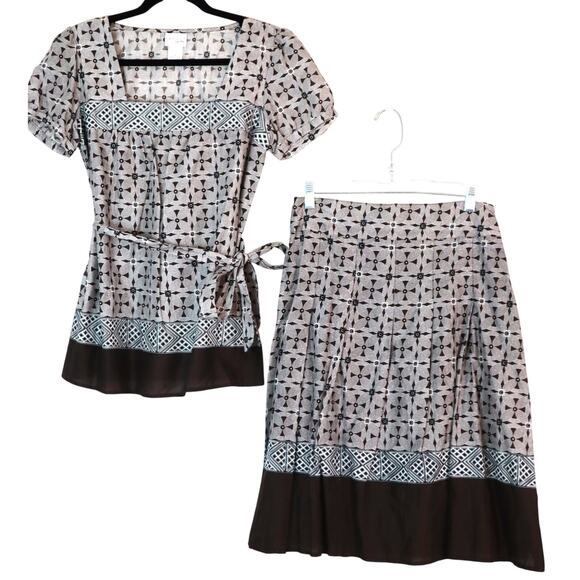 NWT Vintage Y2K Kim Rogers Skirt Set Tie Waist Square Neck Cotton Small Brown - Picture 1 of 8